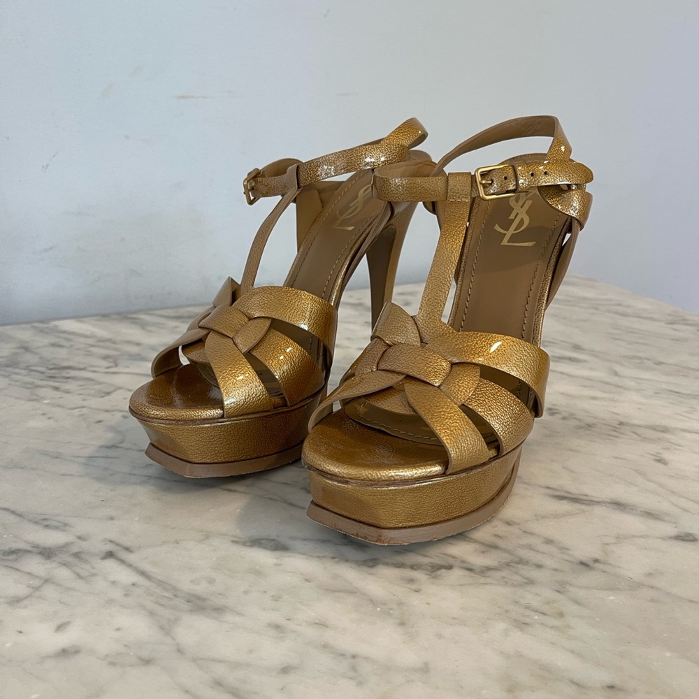 Yves Saint Laurent Tan Woven Heels
